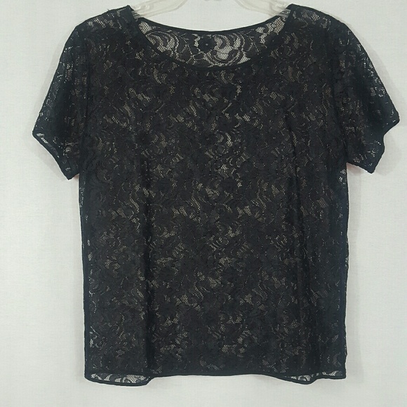 Tops - Black Floral Lace Shirt L
